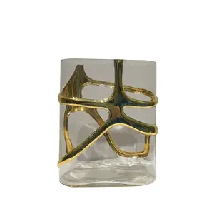Moderno minimalista y lujoso oro plata vidrio plano aerodinámico flor Ware, jarrón, sala de estar decoración suave