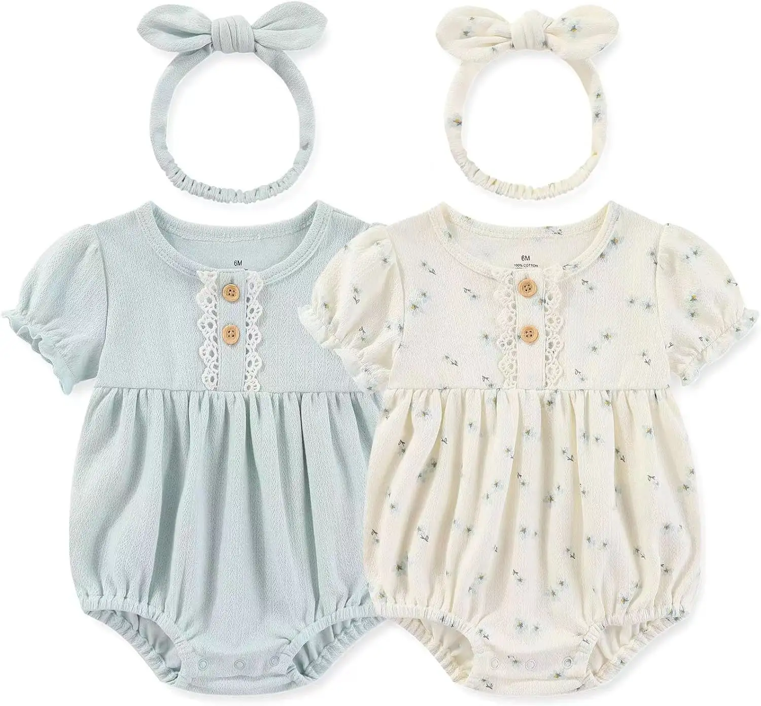 100% organik pamuk kısa kollu yaz bebek kız giysileri Dailywear kabarcık Romper bebek kıyafet seti basit çiçek Bodysuits