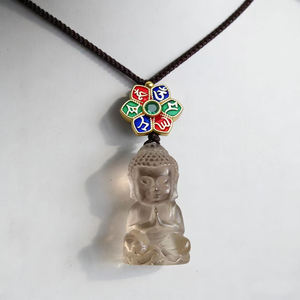 Colgante de Buda de Cuarzo Ahumado Natural de 4 cm con Esmalte Colorido, Mantra de Seis Palabras, Cuentas de Aleación, Collar de Joyería Budista Tibetana - Product Image 4