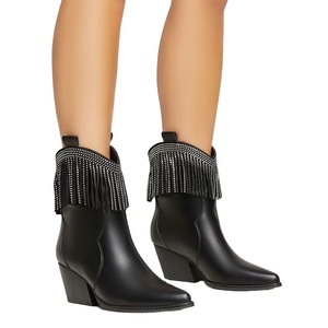 <span class=keywords><strong>Stivali</strong></span> da Cowboy con strass alla moda da donna <span class=keywords><strong>stivali</strong></span> con <span class=keywords><strong>tacco</strong></span> <span class=keywords><strong>medio</strong></span> in pelle di tendenza - Product Image 1