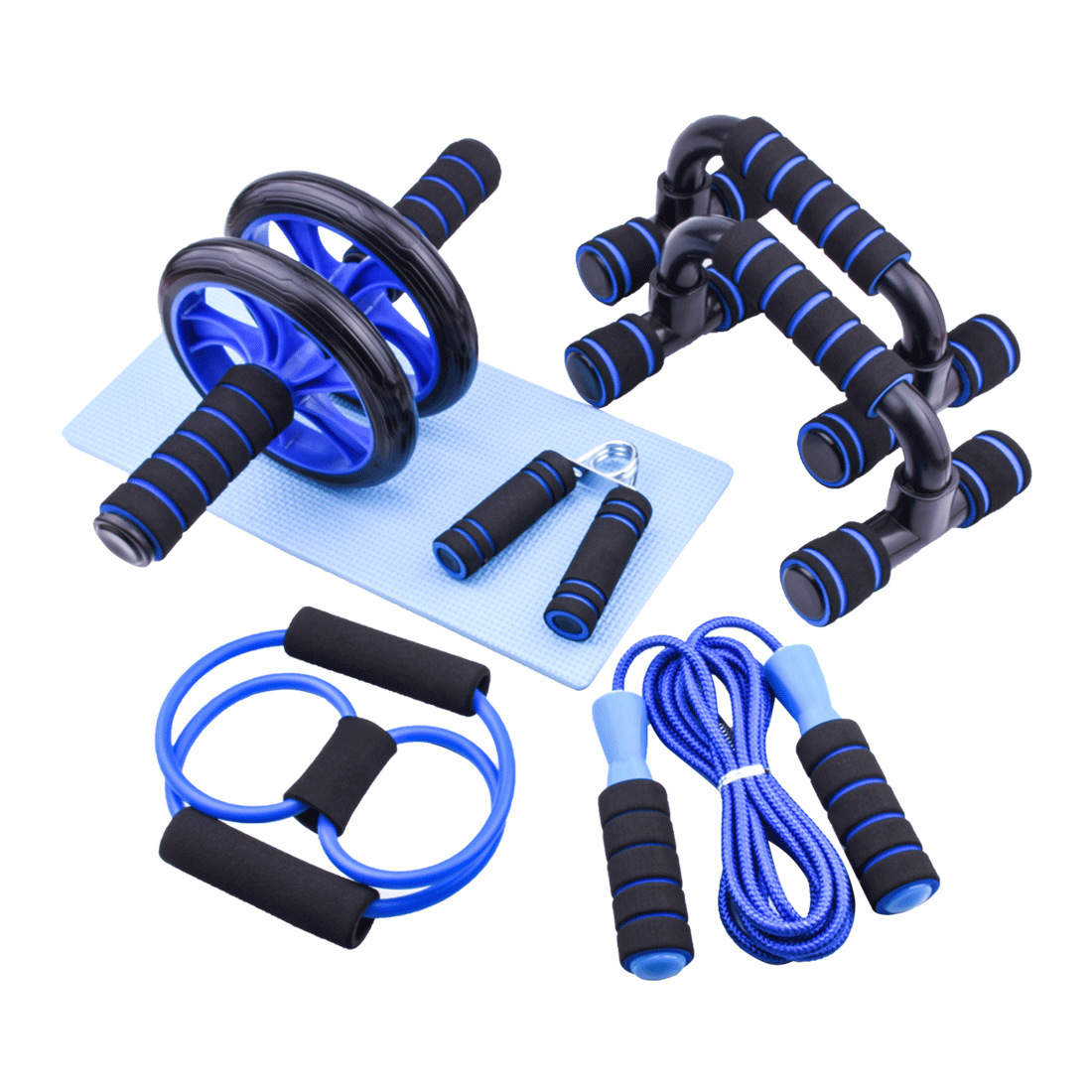 7-piece set of fitness wheel set: Blue