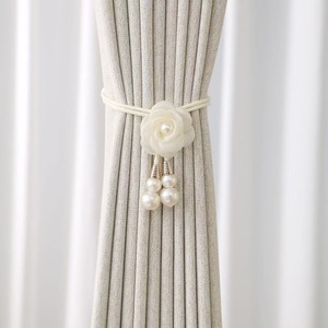 Cinta Decorativa Moderna y Sencilla <span class=keywords><strong>para</strong></span> <span class=keywords><strong>Cortinas</strong></span> con Perlas y Flores, Ajustable, Plegable, Color Crema, con Diseño Creativo - Product Image 1