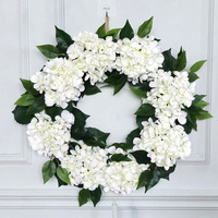 Karangan Bunga Hydrangea Musim Semi untuk Pintu Depan, Karangan Bunga Hydrangea Buatan Putih 22'' untuk Dekorasi Dinding Mantel Rumah