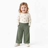 Pantalon en coton vert olive à taille haute et jambe large pour filles, 2-5 ans, doux et confortable pour le quotidien, vente en gros