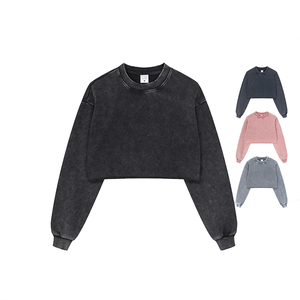 Sudadera Corta de Cuello Redondo para Mujer, Estilo Vintage Desgastado, 100% Algodón, 380 g/m², Estilo Urbano, Hiphop, Hombros Caídos - Product Image 1