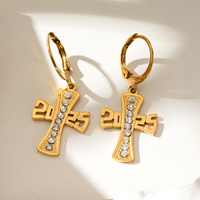 Nouvelles Boucles d'Oreilles Pendentif Croix en Acier Inoxydable Plaqué Or 18K Style Gothique 2025 - Accessoires Élégants pour Femmes Style Punk