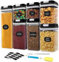 Vente chaude en plastique 7 pièces contenants de céréales scellés avec couvercles clair hermétique récipient de stockage des aliments secs