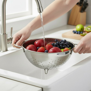 Colador de Acero Inoxidable Grande, Cesta de Drenaje para Cocina, Lavabo para Lavar Frutas, Duradero, Solo Lavar a Mano - Product Image 1