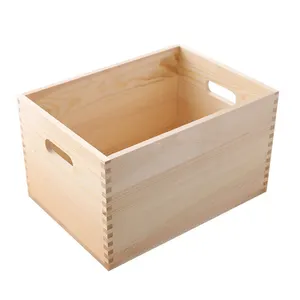Baúl de madera caja de almacenamiento de madera grande caja de madera personalizada con asa caja de madera