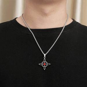 Chinese Style <b>Titanium</b> Steel Pendant Red Stone Cross Necklace For Men And Women Fashion Jewelry Gift SP984 - Product Image 2