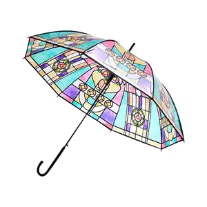 Parapluie automatique en gros Japon 23 pouces église parapluie en verre Transparent POE tige droite longue poignée parapluie clair