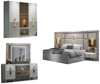 Ensemble complet de meubles de chambre à coucher de luxe turcs en gros, avec rangement, lit double, cadre en bois, taille King Size, mobilier de chambre moderne