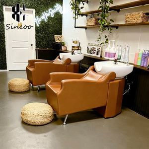 Fashion Shampoo <b>Chair</b> with Thickened Seat Cushion Semi-lying Design Customized Color LOGO Ceramic Basin Shampoo Bed - Product Image 2