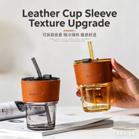 Gobelet en verre portable de 450 ml, couleur personnalisée, avec paille ronde pour café et lait
