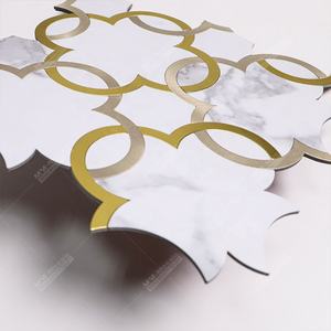 Waterjet Marble <strong>White</strong> Gold PVC Vinyl Peel and <strong>Stick</strong> Mosaic <strong>Stick</strong> <strong>on</strong> Self Adhesive <strong>Tile</strong> for Wall Backsplash Kitchen Bathroom DIY - Product Image 3