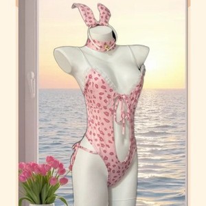 Golden Shuttle Weaving Fun <b>Bunny</b> Bodysuit Pink Leopard Print Women's <b>Costume</b> Fancy Dress Role Play Outfit - Product Image 1