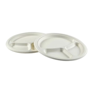 Assiette jetable compostable et biodégradable en bagasse de canne à sucre de qualité alimentaire à 3 compartiments pour l'emballage des supermarchés - Product Image 1