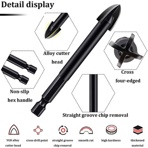 Mở rộng đen chéo khoan bit lục giác xử lý cho Gạch gốm thủy tinh ren tam giác khoan đục lỗ mở bong bóng - Product Image 5