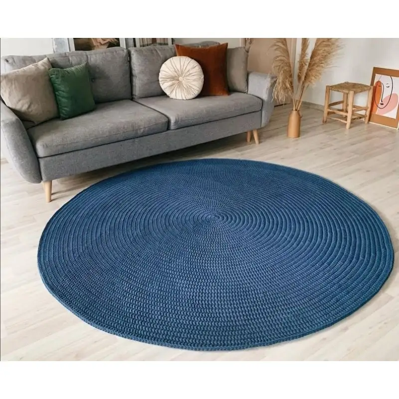 120 Cm Living Room Carpet 100% Lã Hand-woven Crochet Round Rug Handmade Floor Area Tapetes Soft Beautiful Crochet Rug Plastic Bag