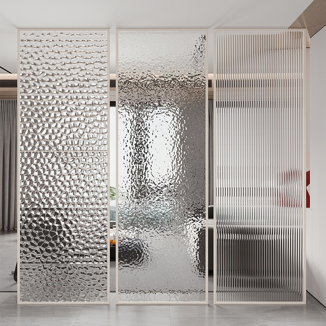 Cream-style Stainless Steel Long-Wave Tempered Glass Privacy Protection Screen Partition for Living Room Entrance Hall Bathroom