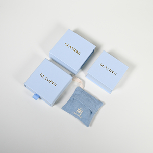 Wholesale Custom Logo Blue Drawer Paper Jewelry <b>Box</b> with Cotton Linen Bag Sliding <b>Gift</b> Packaging for <b>Earrings</b> Ring Necklace - Product Image 4