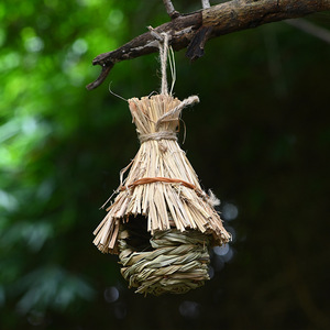 Nid d'oiseau tissé à la main avec corde en herbe d'hibiscus, taille moyenne, pour oiseaux, décoration de maternelle, jouet artisanal DIY - Product Image 3
