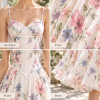 Robe midi personnalisée pour femme, légère, tissée, à imprimé floral, avec coutures style corset, bretelles spaghetti et jupe froncée, pour occasions spéciales