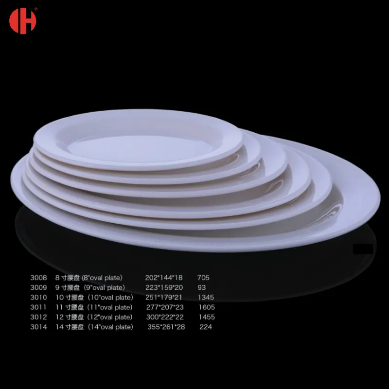 3008 Classic Restaurant Luxury White Oval Plate set Durable eco-friendly Plastic platter Melamina Dinnerware para Catering Made