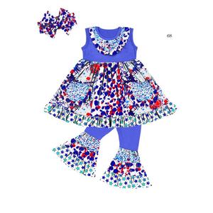 Conjuntos de Ropa para Niñas a la Moda para el 4 de Julio, Vestido Tipo Camiseta sin Mangas y Pantalones de Campana, Conjunto Infantil para Niñas - Product Image 4
