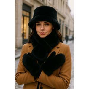 Ensemble 3 pièces en fourrure pour femme (chapeau + écharpe + gants) noir, SET04 - set04-black - Product Image 3