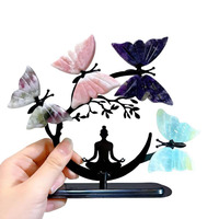 Juego de Alas de Mariposa de Cristal al por Mayor, Artesanía de Cristal de Alta Calidad, Modelo de Piedra Feng Shui Hecho a Mano Natural para Uso Decorativo