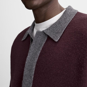 Knitwear Supplier Custom Color Block Italian-cashmere Wool Sweater <strong>Shirt</strong> Quality Knit Polo Button <strong>Collar</strong> <strong>Jumper</strong> <strong>Men</strong> - Product Image 5