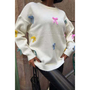 Suéter de Punto para Mujer Sobe, Color Crudo, Manga Larga, Casual, Antipilling, 14 Gg, con Detalle de Lazo Colorido - Product Image 3