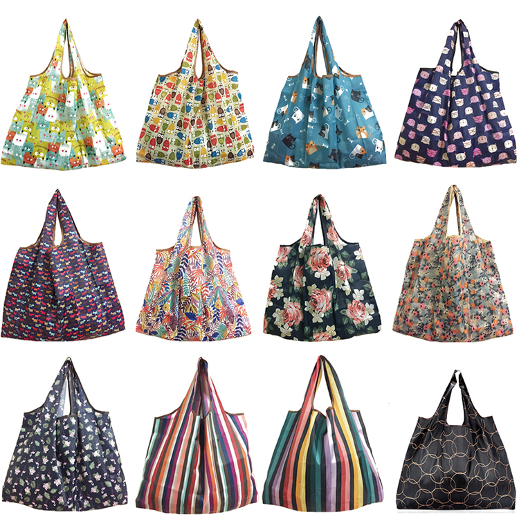 Portable Waterproof Polyester Grocery Bag Reusable Foldable Shopping Tote Bag