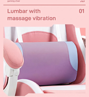 Chaise de Gamer Ergonomique en Cuir PU Rose, Personnalisable avec Logo Brodé, Design Chat, Mousse à Mémoire Extensible, Massage, pour Bureau