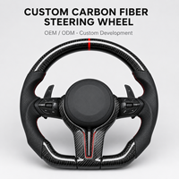 Volant automobile multifonction en cuir perforé en fibre de carbone sergé brillant personnalisé OEM