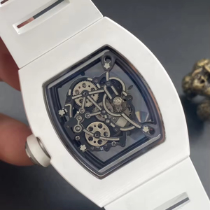 Reloj Mecánico Automático Unisex de Diseño Moderno, Color Blanco Brillante, Forma de Tonneau, Cristal de Zafiro, Cerámica/Fibra de Carbono - Product Image 6