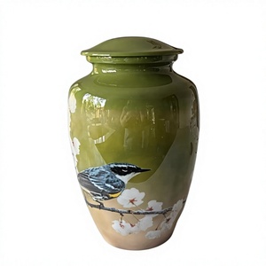 Urne funéraire personnalisable en métal pour adultes avec motif oiseau et fleur, fournitures funéraires, récipient à cendres, urne commémorative de table - Product Image 1