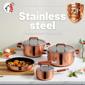 Thiết kế sang trọng đồng triply 304 thép không gỉ nấu ăn nồi <span class=keywords><strong>Cookware</strong></span> <span class=keywords><strong>Set</strong></span> với Silicone xử lý - Product Image 6