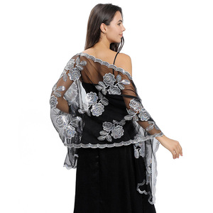 Châle à paillettes florales scintillantes pour femmes Style long uni pour l'été pour écharpe de <span class=keywords><strong>mariage</strong></span> ou robe de soirée déco de la mariée - Product Image 1