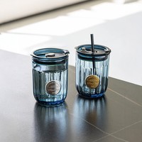 Seaux à boissons en verre Hxglass bleus pour café et cola avec couvercles et pailles, isolation thermique, pour cadeaux d'anniversaire pour enfants