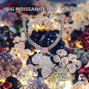 Colgante de mapa grande de moissanita preconfeccionado, chapado en plata 925, estilo Hip Hop Rapper Iced Out, tamaño grande, unisex - Product Image 2