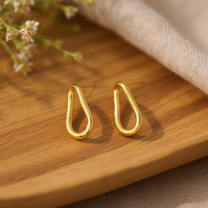 Orecchini ovali in acciaio inossidabile color oro, orecchini pendenti alla moda - Product Image 2