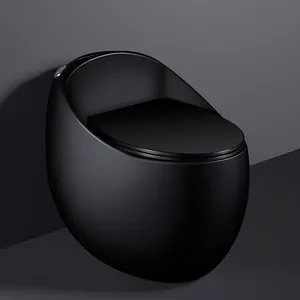 New design sanitary ware water closet bathroom commode toilet bowl matt black color ceramic wc round egg shaped one piece toilet