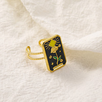 Bague ouverte vintage superposée avec pierre bleu foncé incrustée, en acier inoxydable réglable, élégante et tendance pour femme
