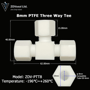 ZDVseal sıhhi tesisat malzemeleri Butt Fusion Union Tee 1/4 "x1/8" x1/4 "asit ve Alkali medya için PTFE t-adaptörü azaltılması - Product Image 6