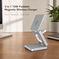 Station de charge sans fil magnétique pliable flexible 3 en 1 15W pour téléphone, montre intelligente, écouteurs, alliage de zinc