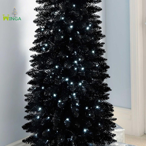 Árbol de Navidad Artificial Negro Ultrafino de 1.8m Preiluminado con Luces para Decoración del Hogar <span class=keywords><strong>y</strong></span> Festividades - Product Image 4