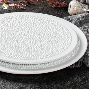 Шэнцзин OEM, белая керамическая тарелка с жемчугом, круглый фарфоровый поднос для ресторана, роскошная Свадебная посуда и тарелки