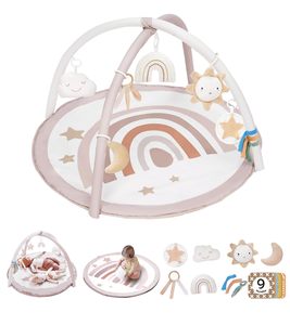 Green Cotton Play Gym <strong>Mat</strong> 7 Detachable Plastic Toys 12 <strong>Milestone</strong> Cards Stage-Based Sensory Motor Skill Development for Picnics - Product Image 5